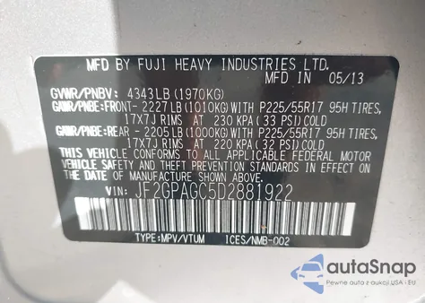 2013 Subaru Xv Crosstrek 2.0I Limited из США, поврежденный, VIN JF2GPAGC5D2881922